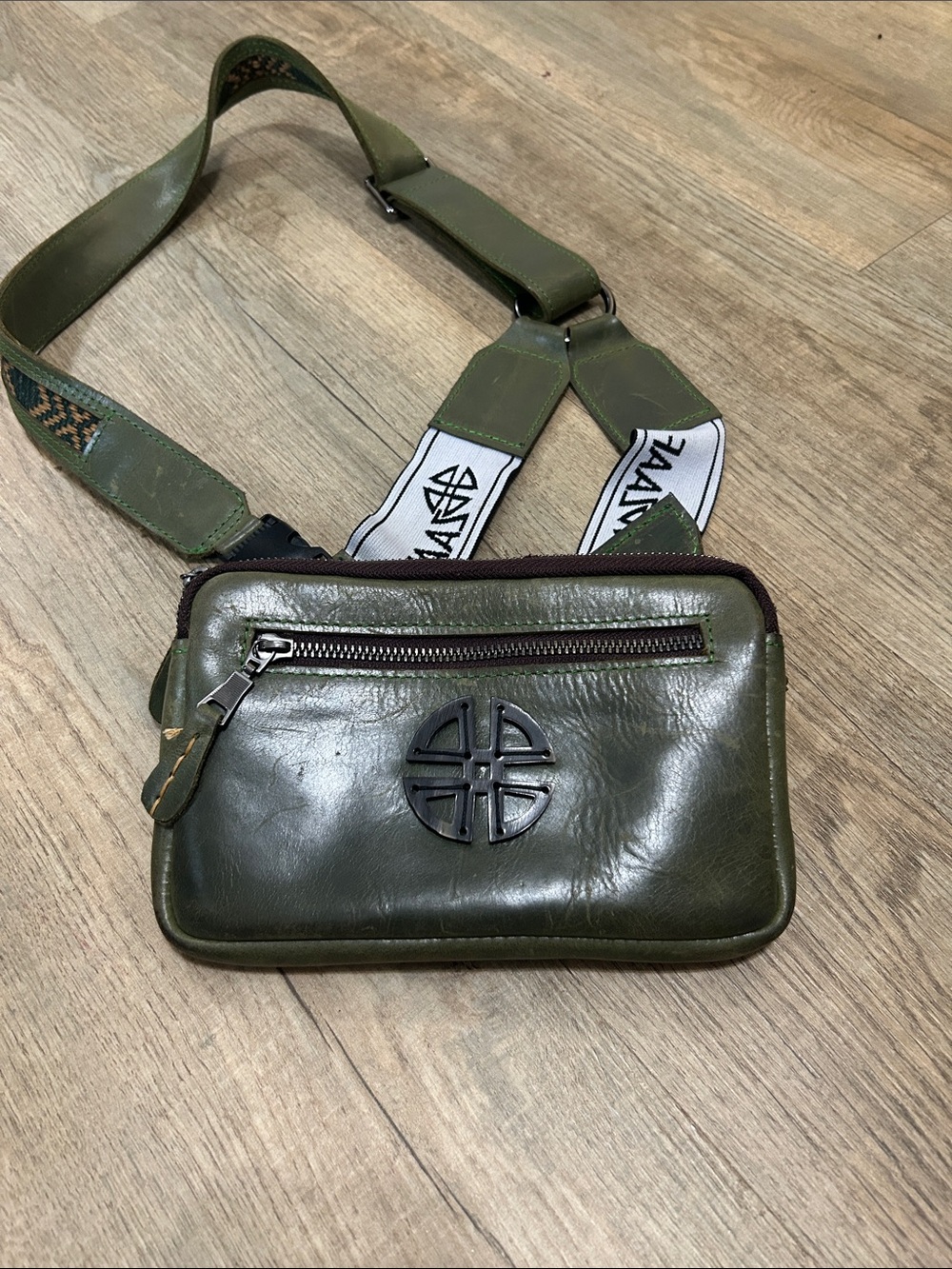 Olive Green Leather Crossbody Bag with Adjustable Strap